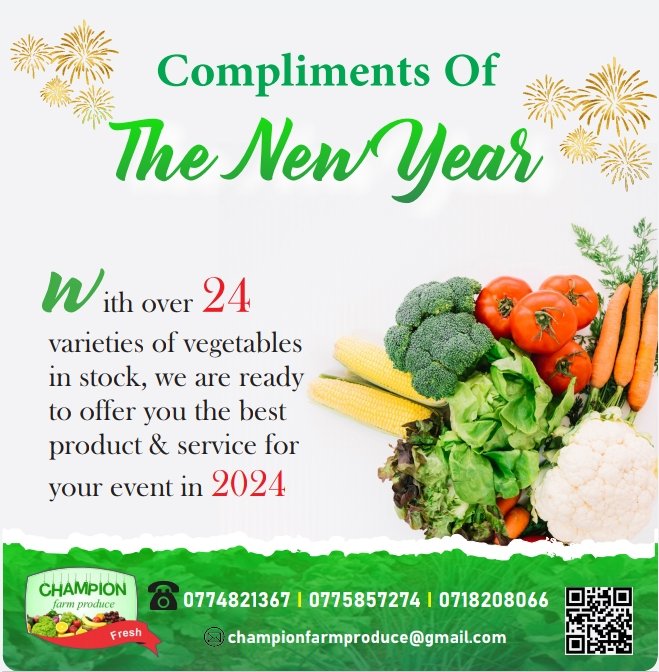 ChampionFarm's tweet photo. We are ready to serve you the best farm fresh produce at good price.

Order on 0774821367/0775857274 https://t.co/wWjTVQAKGh