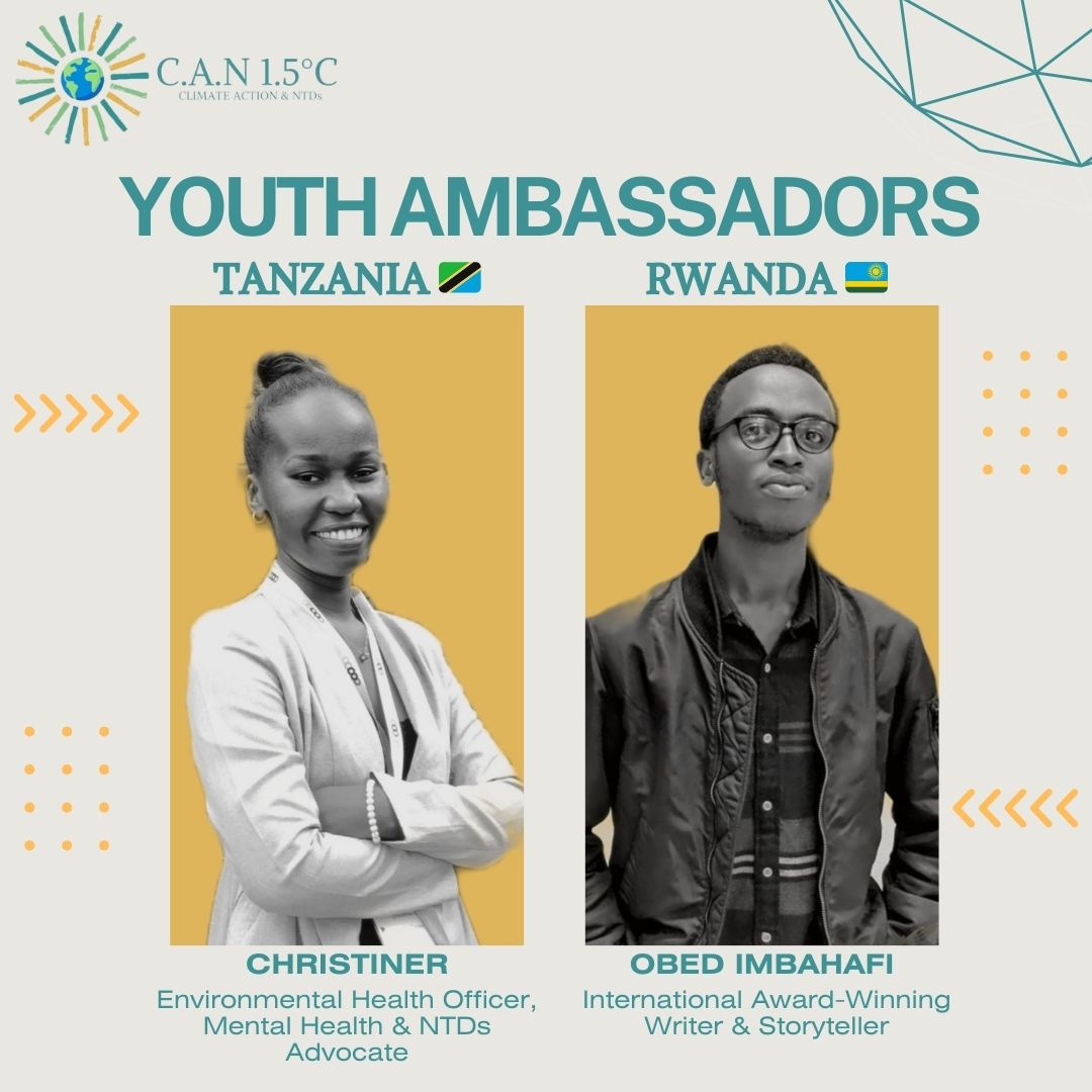 ClimateactNtds's tweet photo. Meet our Youth Ambassadors, Obed from Rwanda🇷🇼 & Christine from Tanzania🇹🇿! Passionate advocates for NTDs & mental health, they embody our global mission.
#CAN1 #globalapproach #climate #NTDs https://t.co/wX6v7RxH0d