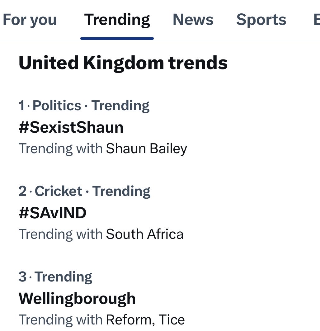 #SexistShaun..... Shaun Bailey is trending at Number 1