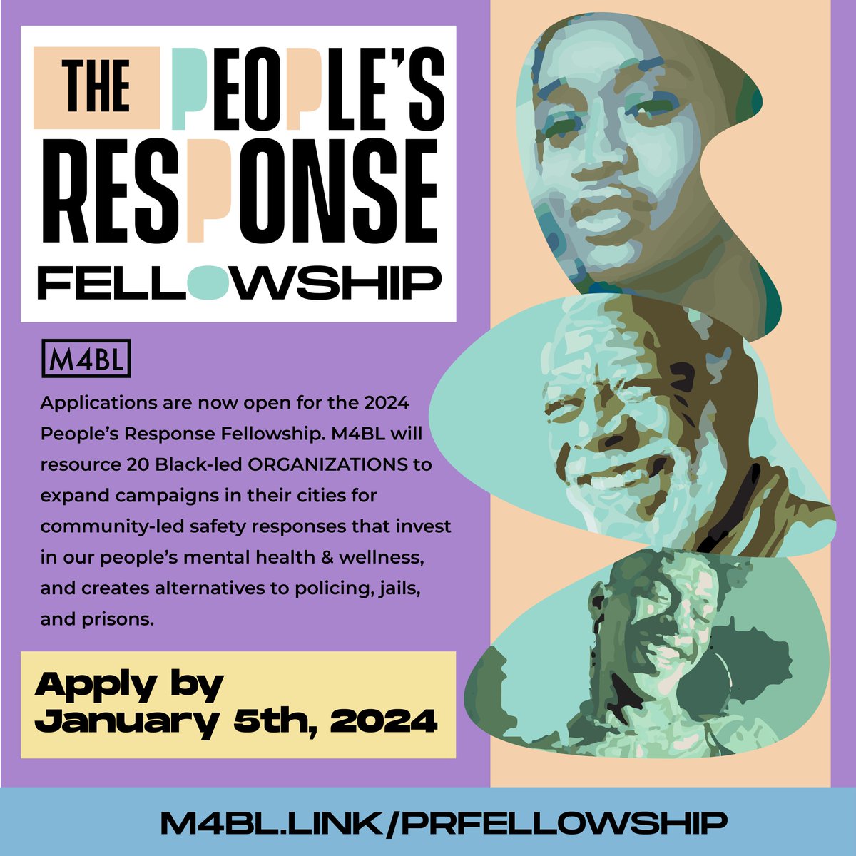 Fighting for liberation? ✊🏾 M4BL launched the inaugural People’s Response Fellowship which awards over $75,000 to 20 Black-led Organizations that are expanding democracy and organizing for community-led public safety and response. Apply by 1/5 at: m4bl.link/CampaignFellow…