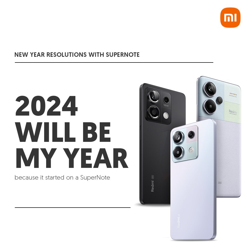 XiaomiIndia's tweet photo. Starting on a #SuperNote for sure! Here is #Resolution13 to ensure you have a super #NewYear.
Witness the launch of #RedmiNote13 5G Series today at 12 Noon.
Tune in: https://t.co/DBwAlisvW6 https://t.co/o4bnQ2WgLN