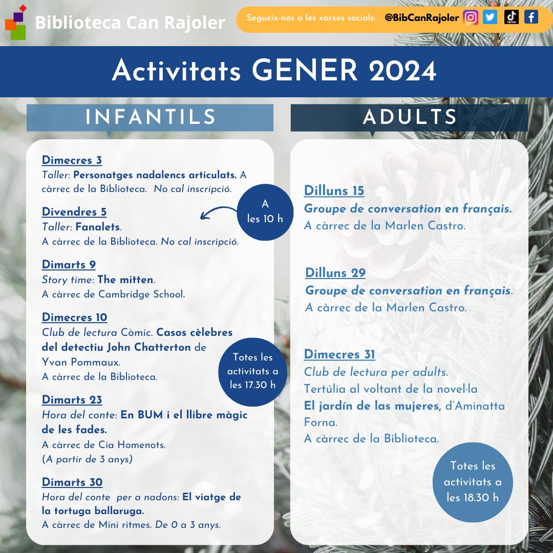 BibCanRajoler's tweet photo. 📢 No us perdeu totes les activitats que tenim preparades per GENER!

#bibliotequesXBM #culturadiba #ParetsDelVallès #QuèFemALesBiblios #Bibliotecacanrajoler https://t.co/GKsDYolF18