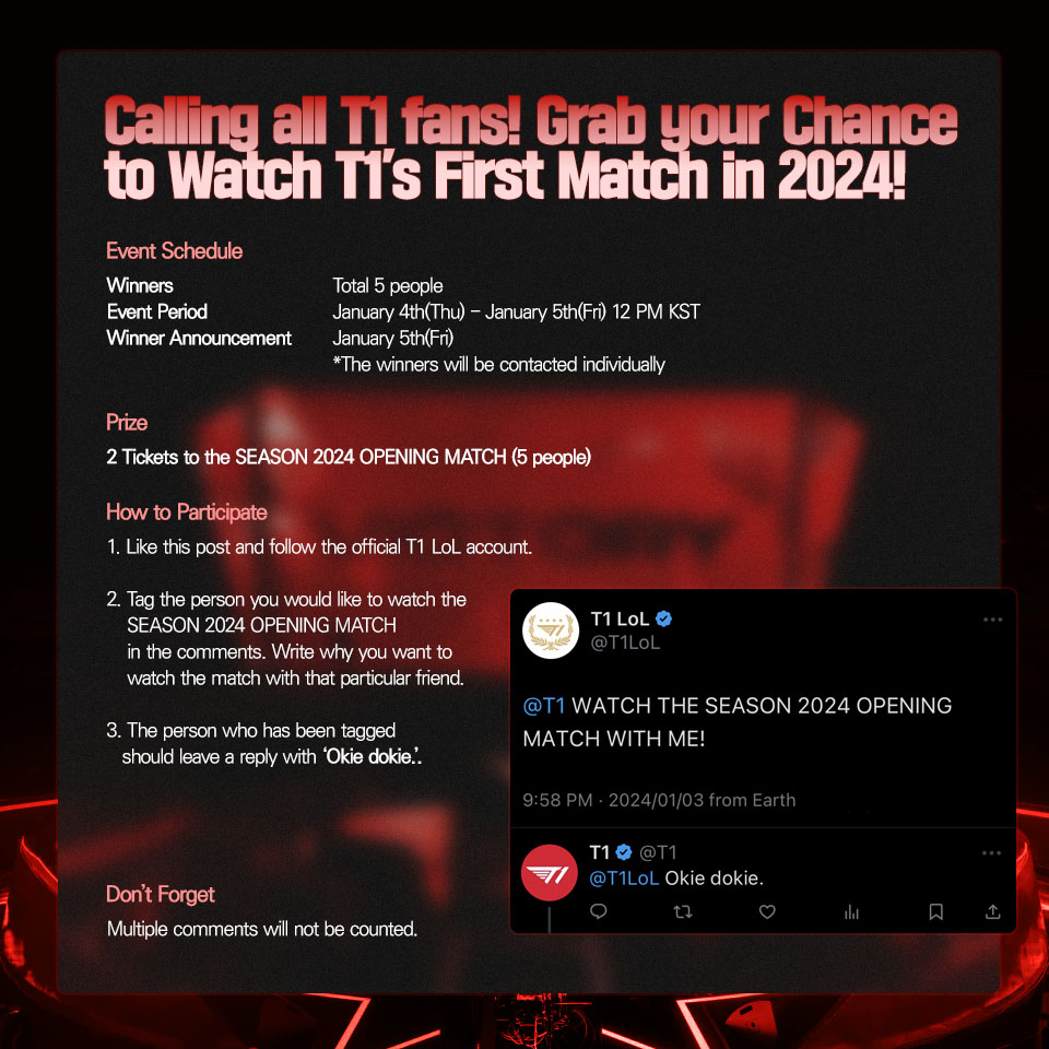 1월 9일 경기라고? 오케오케.👌🏻

The match is on January 9th? Okie dokie.👌🏻

#T1WIN #T1Fighting