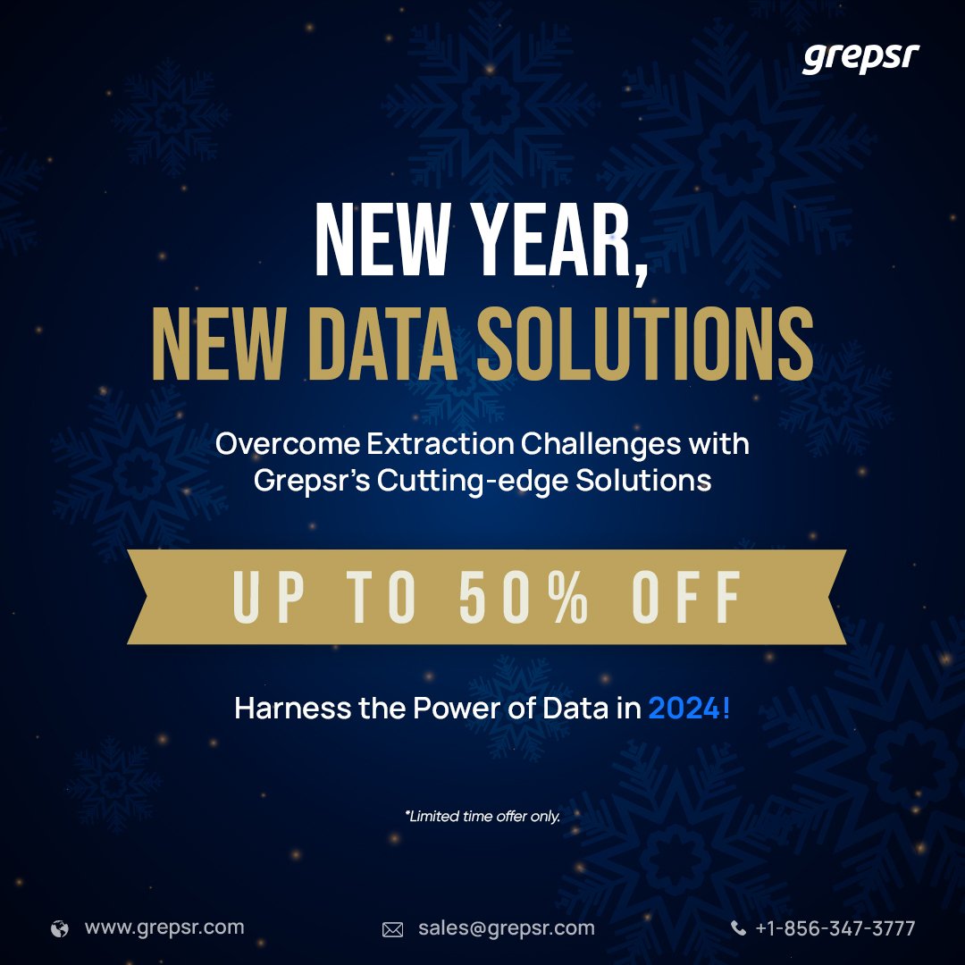 Give your business a headstart with up to 50% off on new data extraction setups. 
Eliminate blind spots. Turn data into your weapon, and make moves that hit your targets right on the bullseye! 🎯
 
Learn more👉hubs.la/Q02f3-ms0
Offer valid until 14th January 2024.

#grepsr