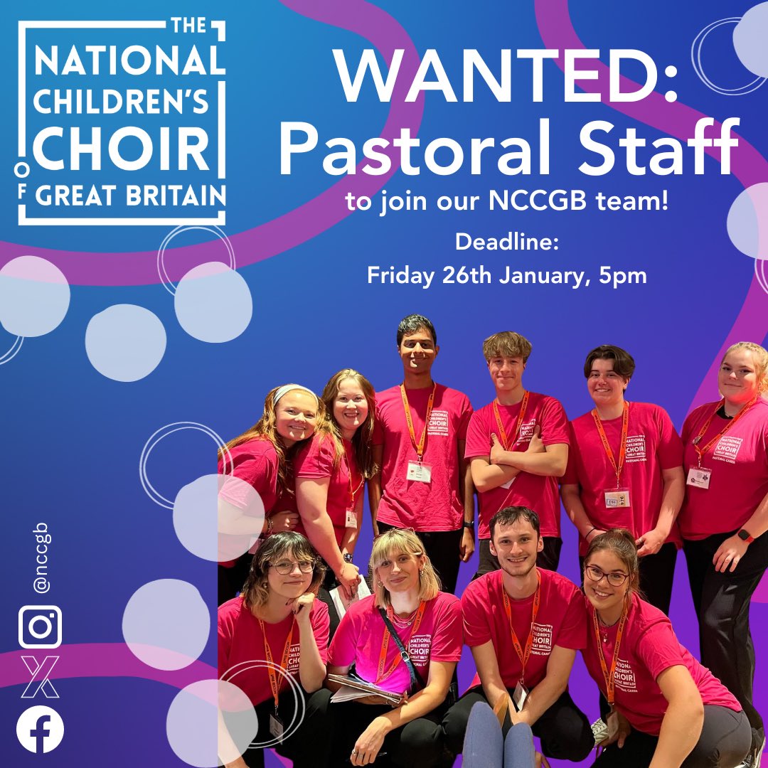🫱🏾‍🫲🏼We’re hiring! 🚨 Come and join our friendly and inspiring team at The National Children’s Choir of Great Britain. 🧑‍💻 Apply here: nccgb.com/people/working… #nccgb #hiring #pastoraljob #pastoralstaff #staff #jobopportunity #educationjob #youthwork #choir #choral #youthchoir