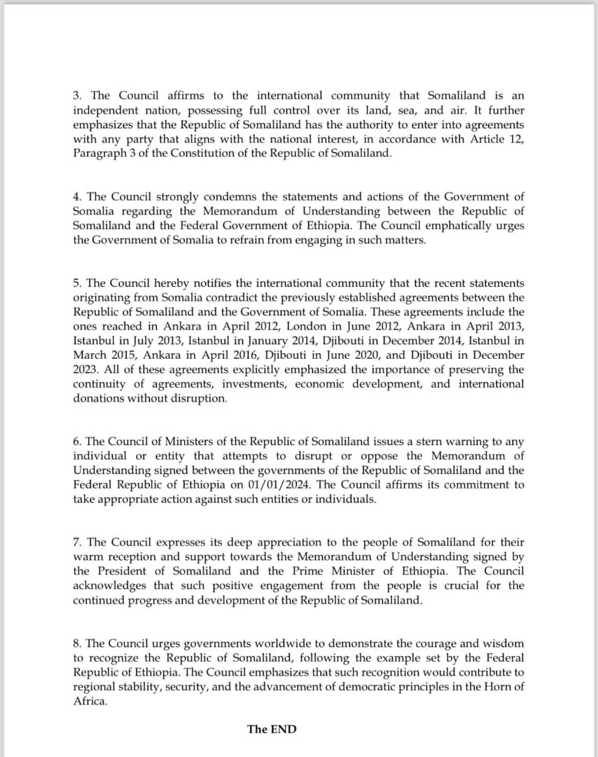 Samraawi01's tweet photo. Somaliland Council of Ministers Statement on MOU with Ethiopia.

#Somaliland https://t.co/T9k64IFBPN