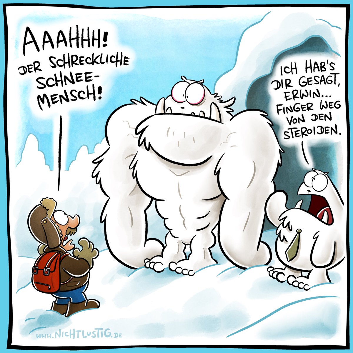 🥶 Schrecklich, ganz schrecklich. Und ein schreckliches Bonus-Panel zu diesem Cartoon gibt’s für meine Unterstützerinis hier: joscha.com/nichtlustig/24…