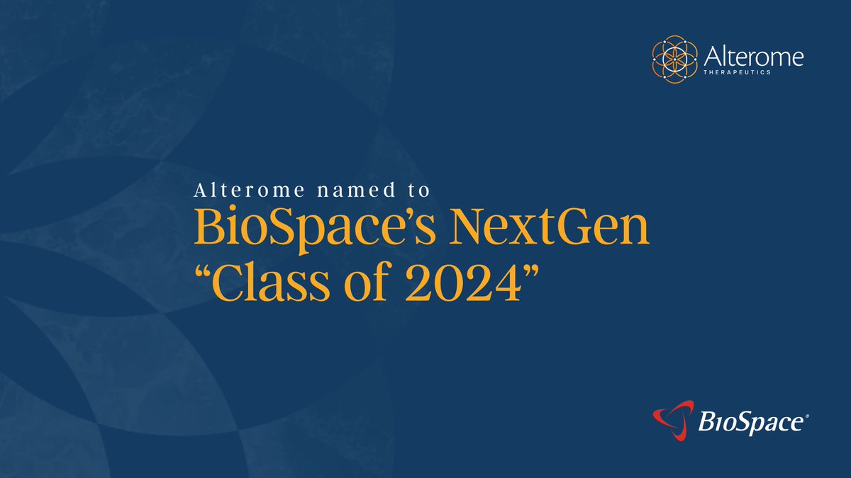 We’re excited to announce that Alterome is on the <a href="/biospace/">BioSpace</a> Next Gen “Class of 2024” list! As we continue to advance our pipeline of next-generation precision oncology programs, we’re grateful to be recognized for our efforts. Learn more: bit.ly/3TJPxv6
