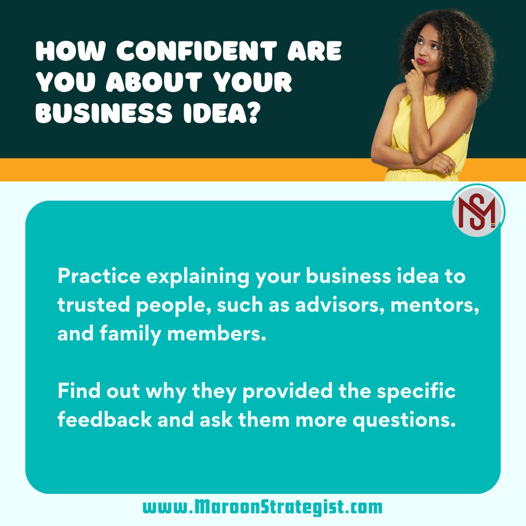 MaroonStrat's tweet photo. Ever shared your business idea with your inner circle? Engaging in discussions with advisors, mentors, and family not only boosts your confidence but also fine-tunes your business concept.

#BusinessJourney #BusinessIdea #EntrepreneurLife https://t.co/2IU9y81uWl