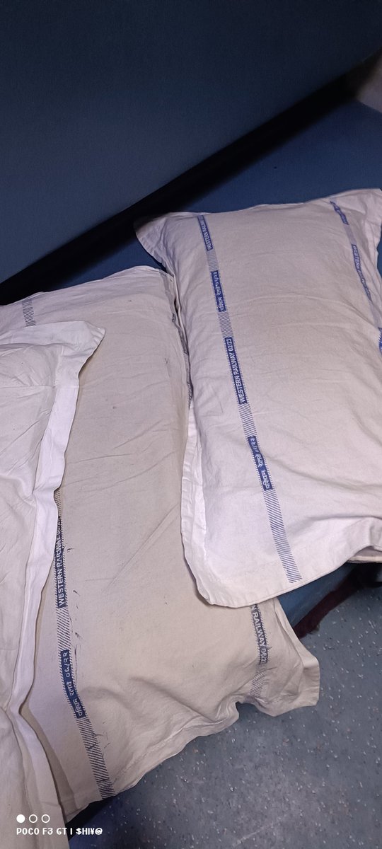 shivamari1's tweet photo. PNR 8412604278

Coach B6 Pillow covers look like they haven't changed from a few days The attached image is for your reference 

Kindly look into this matter.

@RailMinIndia @drmmumbaicr https://t.co/gL8UnSvsiK