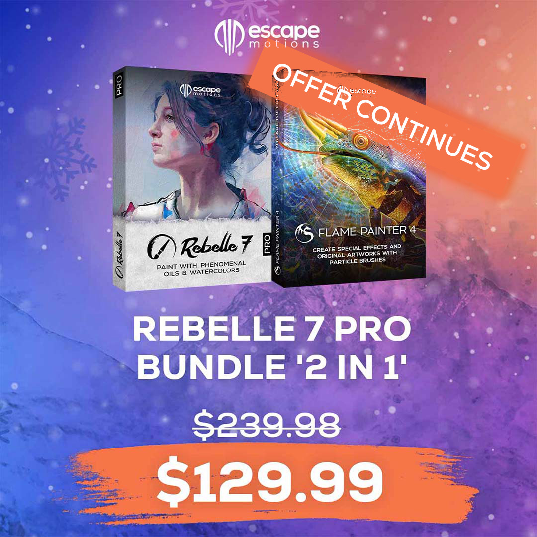 escapemotions's tweet photo. Dive into creativity with Escape Motions! The incredible offer with discounts on our cutting-edge software, exclusive bundles, and Rebelle papers is still on – but not for long!

Shop now: https://t.co/EgEgQa3BBl

#art #digitalart #painting #rebelle7 #flamepainter4 #amberlight https://t.co/gOFBrtMDQ7