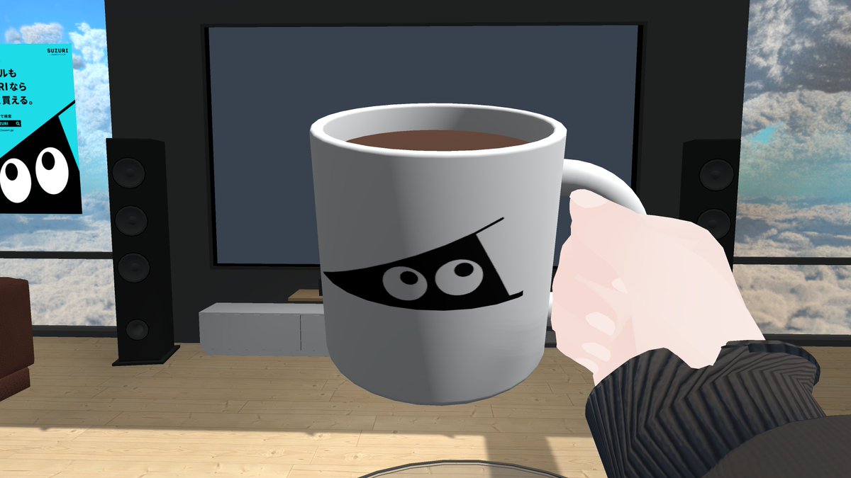 kentaro's tweet image. VRChat内で自作のマグカップを持てるようになった。けど、またマテリアルが縦方向につぶれてる。あと、コライダーを取っ手の大きさに縮めたら、当たり判定がめちゃくちゃちいさくて、落とすと持てなくなる😇
#hackaweek