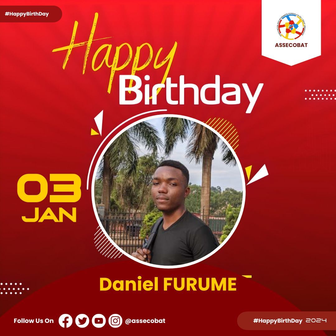 assecobat's tweet photo. 🎉 Joyeux anniversaire à notre membre dynamique Daniel FURUME! 🥳 Que cette nouvelle année de ta vie soit remplie de bonheur, de réussite et d'aventures incroyables. 🎂 Merci pour ta contribution précieuse à l'ASSECOBAT. 🎈✨ #Anniversaire #ASSECOBATFamily 🥳🎊 https://t.co/HLD3giHVIK
