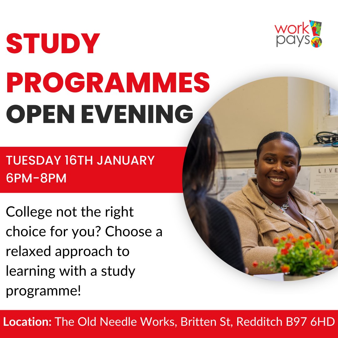 workpays's tweet image. 🗣 OPEN EVENING!

Are you searching for a new career path after college didn&apos;t suit you? 🤔

Join our Study Programme Open Evening to discover a relaxed approach to studying 🙌

Book your place today: eventbrite.co.uk/e/study-progra…

#StudyProgrammes #Redditch #Learn #College