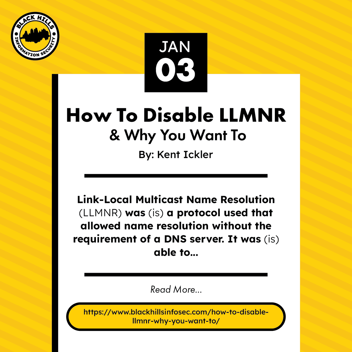 BHinfoSecurity's tweet photo. We said once, and we’ll say it again, DISABLE LLMNR! 

Read this blog post on how and why you want to disable LLMNR.

https://t.co/ujteDIbpBR https://t.co/fNRgLcBfFu