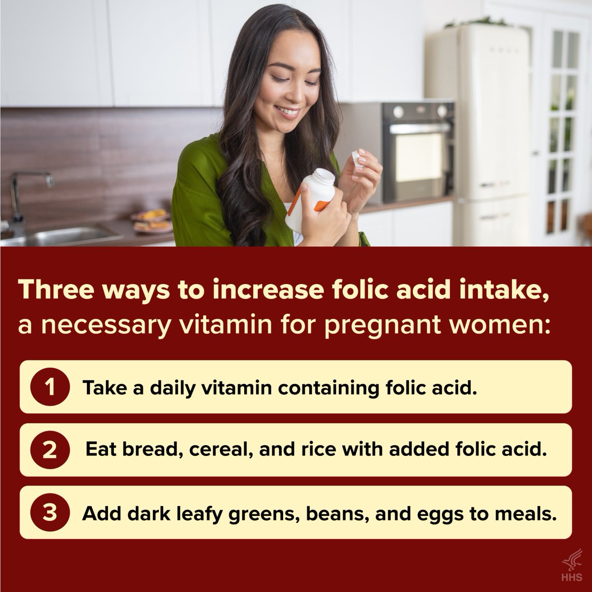 Taking folic acid while pregnant is necessary to prevent birth defects. It also helps skin, hair, and nail cells grow. Learn more from @cdcgov at bit.ly/3vcxbZn. #FolicAcidAwarenessWeek