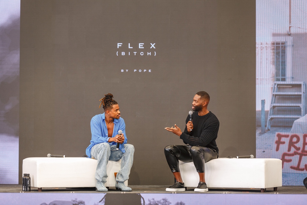 A glimpse into the #SCOPEMiamiBeach panel, where Jeremy Pope and Tarell Alvin McCraney discussed the confrontation of fears, unexplored thoughts, and the unraveling of internalized homophobia.