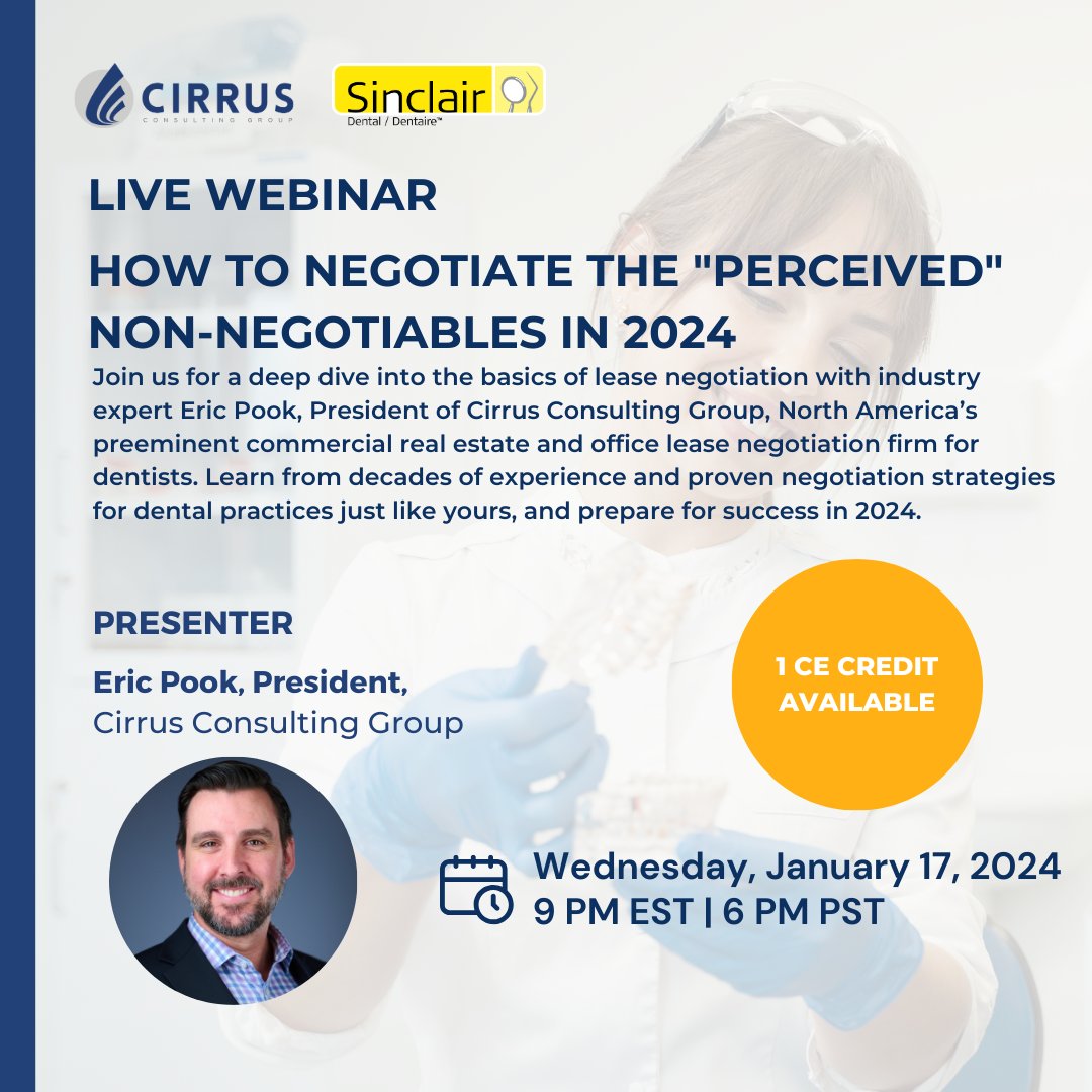 CirrusGroup's tweet photo. Join us to learn more about how to negotiate the "perceived" non-negotiables in 2024. During this session, we will take a deep dive into the basics of lease negotiation with industry expert Eric Pook, President of Cirrus Consulting Group.

Register now: https://t.co/hozmBJ9zAf https://t.co/v7jmpEdJSi