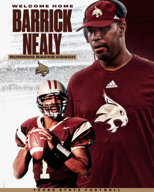 𝐖𝐞𝐥𝐜𝐨𝐦𝐞 𝐇𝐨𝐦𝐞 Barrick Nealy, a Bobcat great, has been named the new RB coach #EatEmUp #TakeBackTexas
