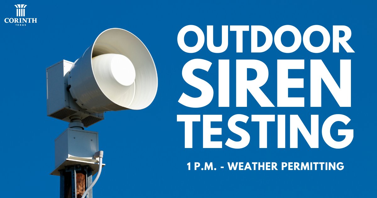 Don't be alarmed if you hear sirens today! Outdoor Siren Testing occurs on the first Wednesday of every month at 1 p.m., weather permitting!