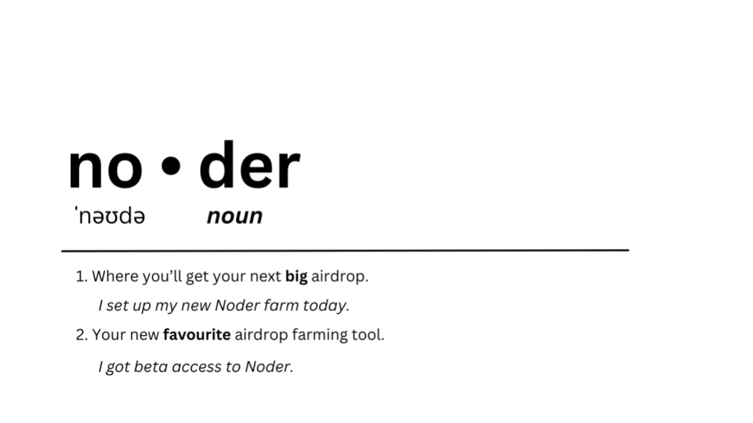 Welcome to noder

Excited to have you join us in the early stages of our mission to simplify airdrop farming through cutting-edge automation tech allowing users to set up their nodes within minutes 

noder - where simplicity meets sophistication.
