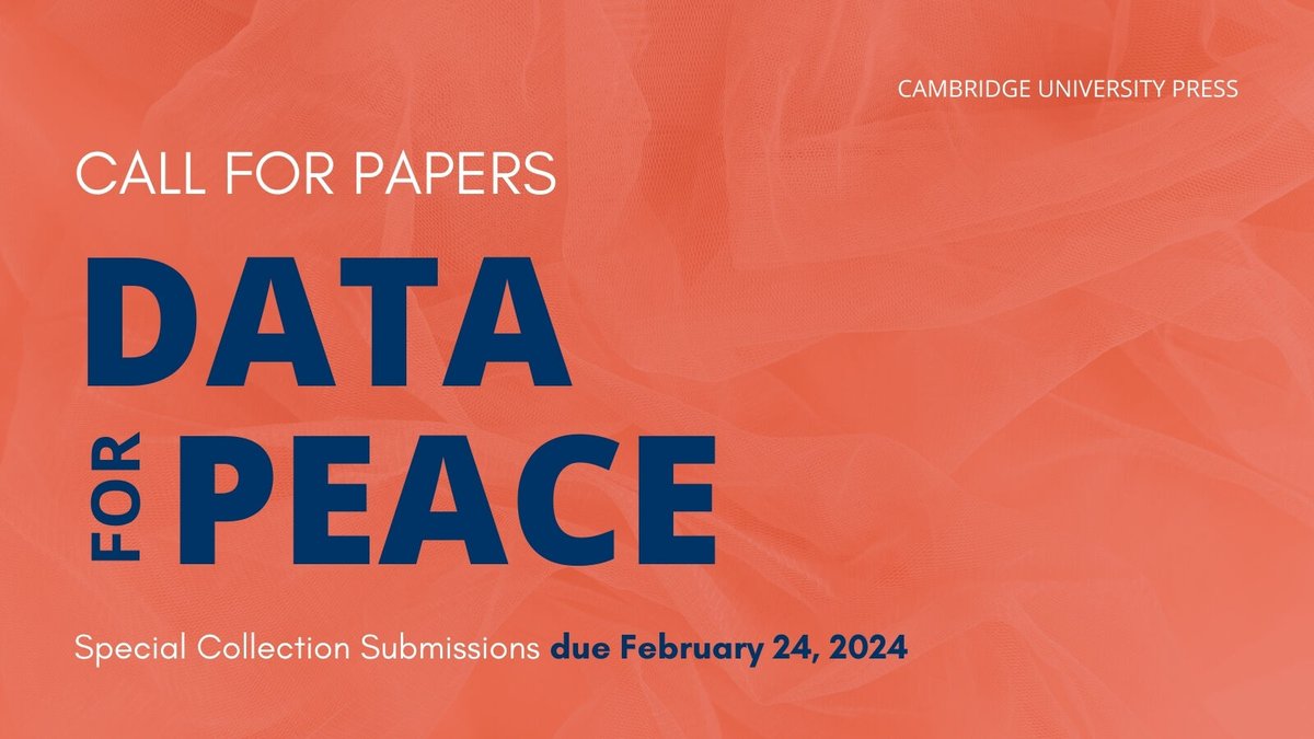 nyuCIC's tweet photo. 📣 @CambridgeUP is calling for submissions to the Data & Policy special collections on “Data for Peace: How novel data sources and technology enhance peace?”
For further details and to submit, visit https://t.co/y1uIystcpp
#Data4Peace https://t.co/SP8tfMprU1