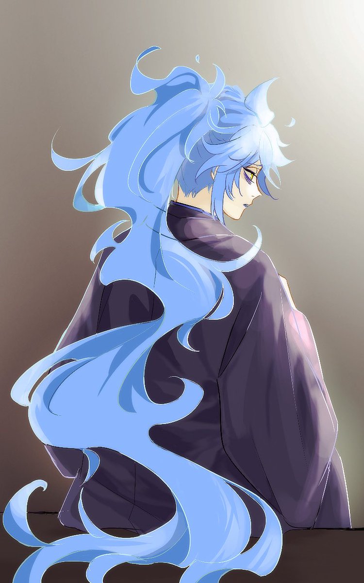 long hair male focus 1boy solo blue hair fiery hair very long hair  illustration images