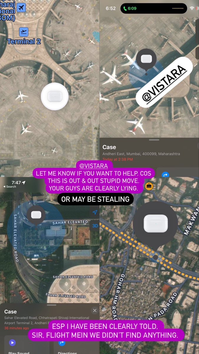 daakuJaisingh's tweet photo. @airvistara I was told nothing was found around my seat. 
Here’s movement of my AirPods as per the find my iPhone app. As of now, my AirPod case has been relocated from Andheri East to ghatkopar. And not to lost &amp; Found. 
@airvistara this was quite a cheap move by your executive https://t.co/D0NUxpZu8u