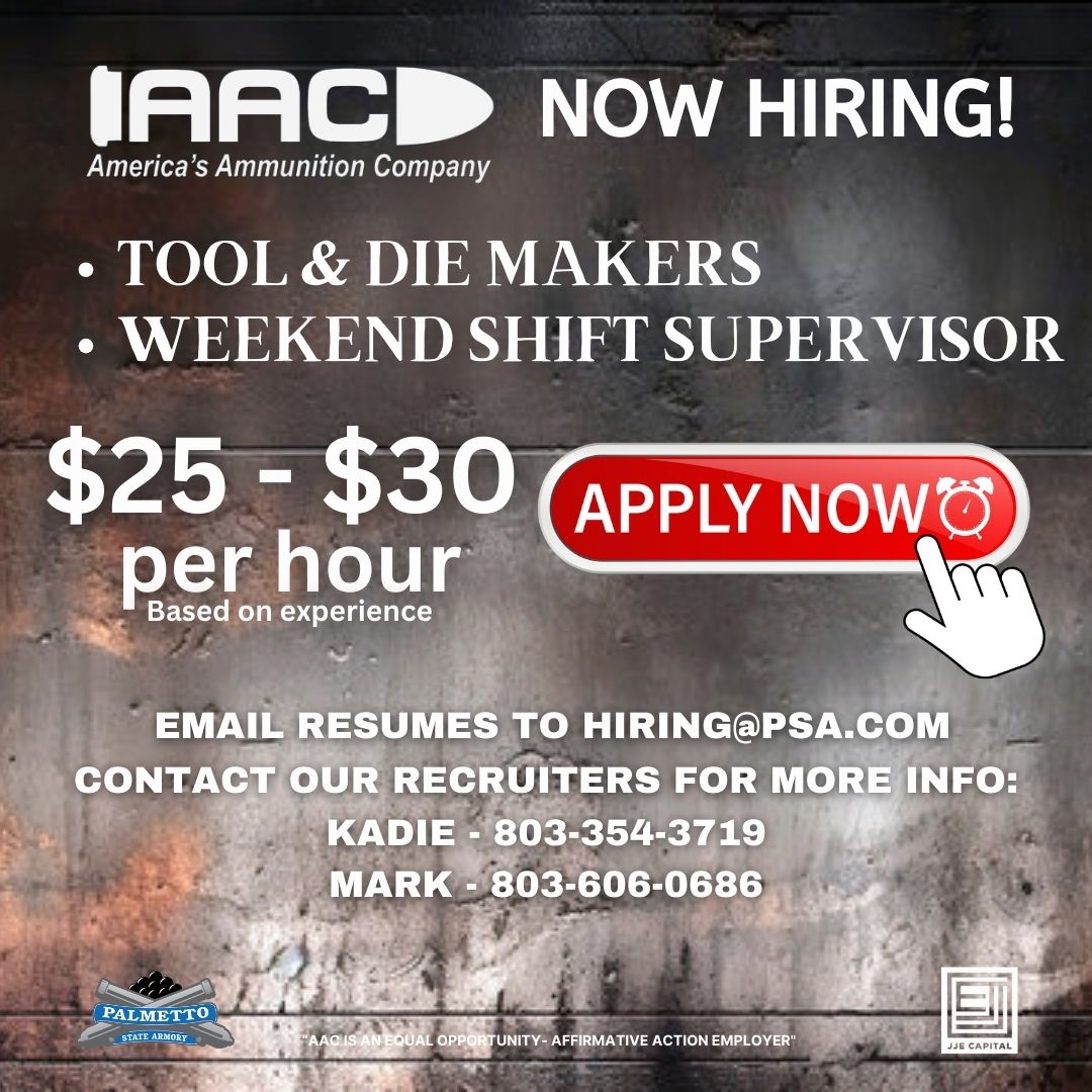 AAC is looking for new Team Members!  

Contact André Bourgeois - 803-360-9749 or Kadie Middaugh - 803-354-3719

#toolanddie #tooling #machining #manufacturing  #ManufacturingJobs  #supervisorjobs #nowhiring  #SouthCarolina 

@SCWorksinfo @SCWorksMidlands