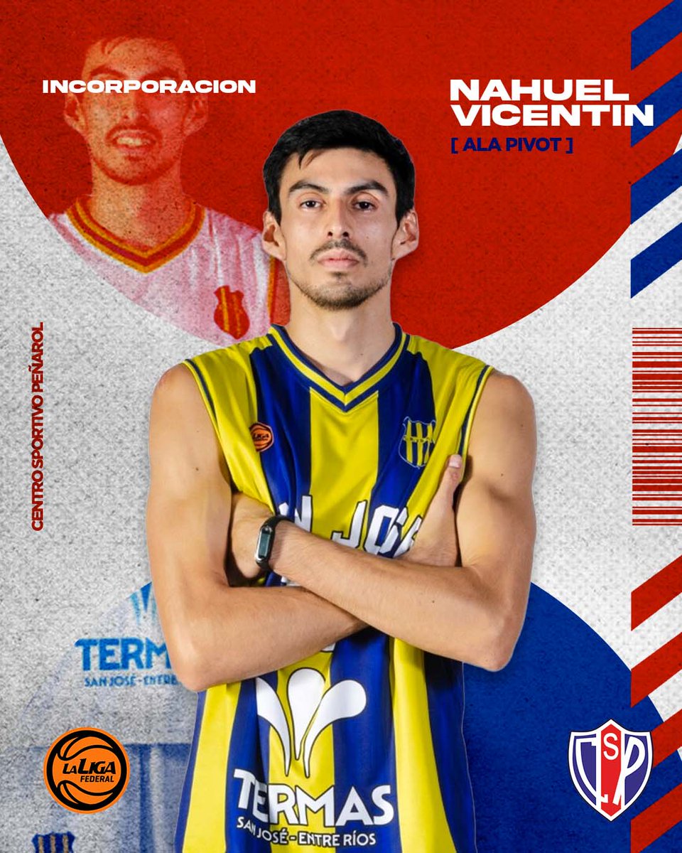 • 𝗟𝗜𝗚𝗔 𝗙𝗘𝗗𝗘𝗥𝗔𝗟 𝟮𝟬𝟮𝟰🏀
Continuamos con la presentación del Plantel
💪🏾𝗡𝗮𝗵𝘂𝗲𝗹 𝗩𝗶𝗰𝗲𝗻𝘁𝗶𝗻 | Incorporación.
 Proveniente del CSyD San Jose, se suma a nuestro plantel para la Temporada 2024☑️
👉🏽 𝐁𝐈𝐄𝐍𝐕𝐄𝐍𝐈𝐃𝐎 𝐀𝐋 𝐓𝐑𝐈𝐂𝐎𝐋𝐎𝐑!
#VamosPeña🔴⚪️🔵
