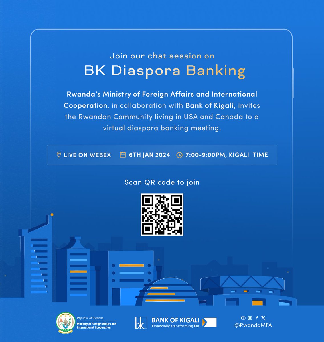 🌍📢 Hey Rwandan Community in USA &amp; Canada! Join us this Saturday, January 6th, 2024, for a special virtual session! Discover our benefits for Diaspora banking and explore the ongoing Diaspora Banking Promo. It's an event you won't want to miss! See you there! 🚀💼