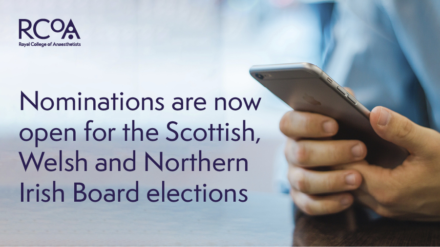 Royal College of Anaesthetists (@rcoanews) on Twitter photo It's time to get your nominations in for the Scottish, Welsh and Northern Irish Boards of the College. 
 
The closing date for nominations is 16 January 2024 at noon.
Details: ow.ly/kEEC50QnrBv It's time to get your nominations in for the Scottish, Welsh and Northern Irish Boards of the College. 
 
The closing date for nominations is 16 January 2024 at noon.
Details: ow.ly/kEEC50QnrBv