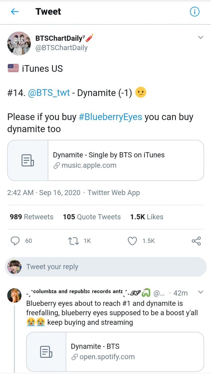 Because of what happened today with @btschartsdailyc, I want to remind people what else they did before everyone realized that they make too many 'mistakes'. When 'Blueberry Eyes' was released they discouraged people from buying the song, acted as if it was competition to…