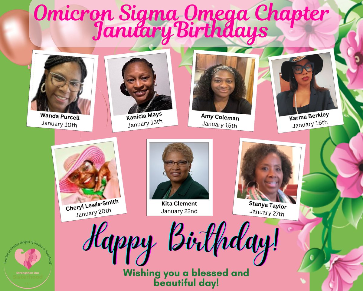 OSOAKA1908's tweet photo. Omicron Sigma Omega Chapter would like to wish a very happy birthday to all of our Sorority Sisters with a birthday in January! We hope you have a wonderful birthday and a beautiful year ahead 💕💚 https://t.co/Zj2Lu8i3af