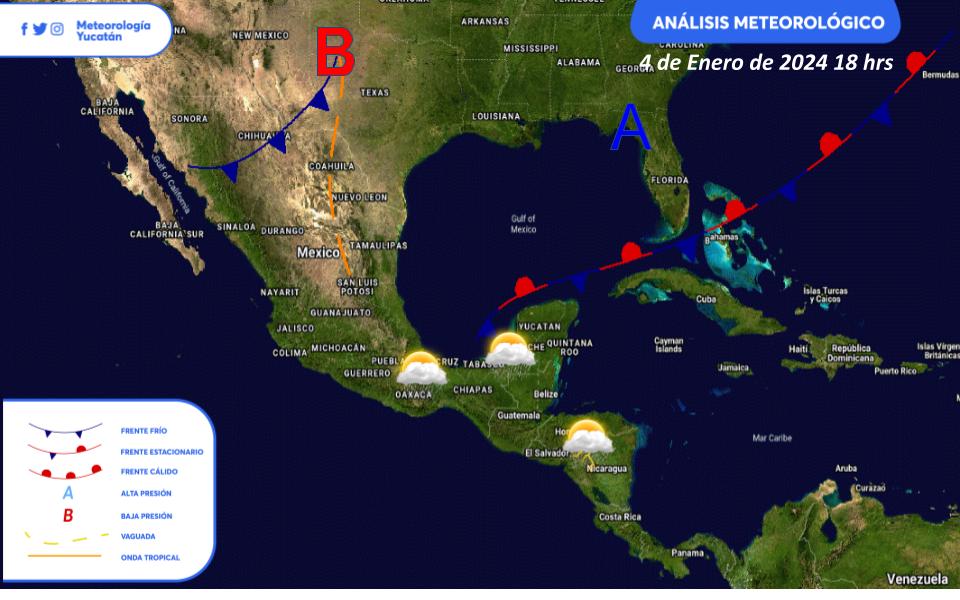 ☕ ¡Buenos días! Para este jueves se esperan 🌧️ lluvias dispersas en algunas zonas por la proximidad del frente frío 'Pachi' (núm. 22). Aunque ya no se prevé 'heladez', todavía podría presentarse 😶‍🌫️ ambiente fresco la madrugada del viernes en el centro de la península de Yucatán.