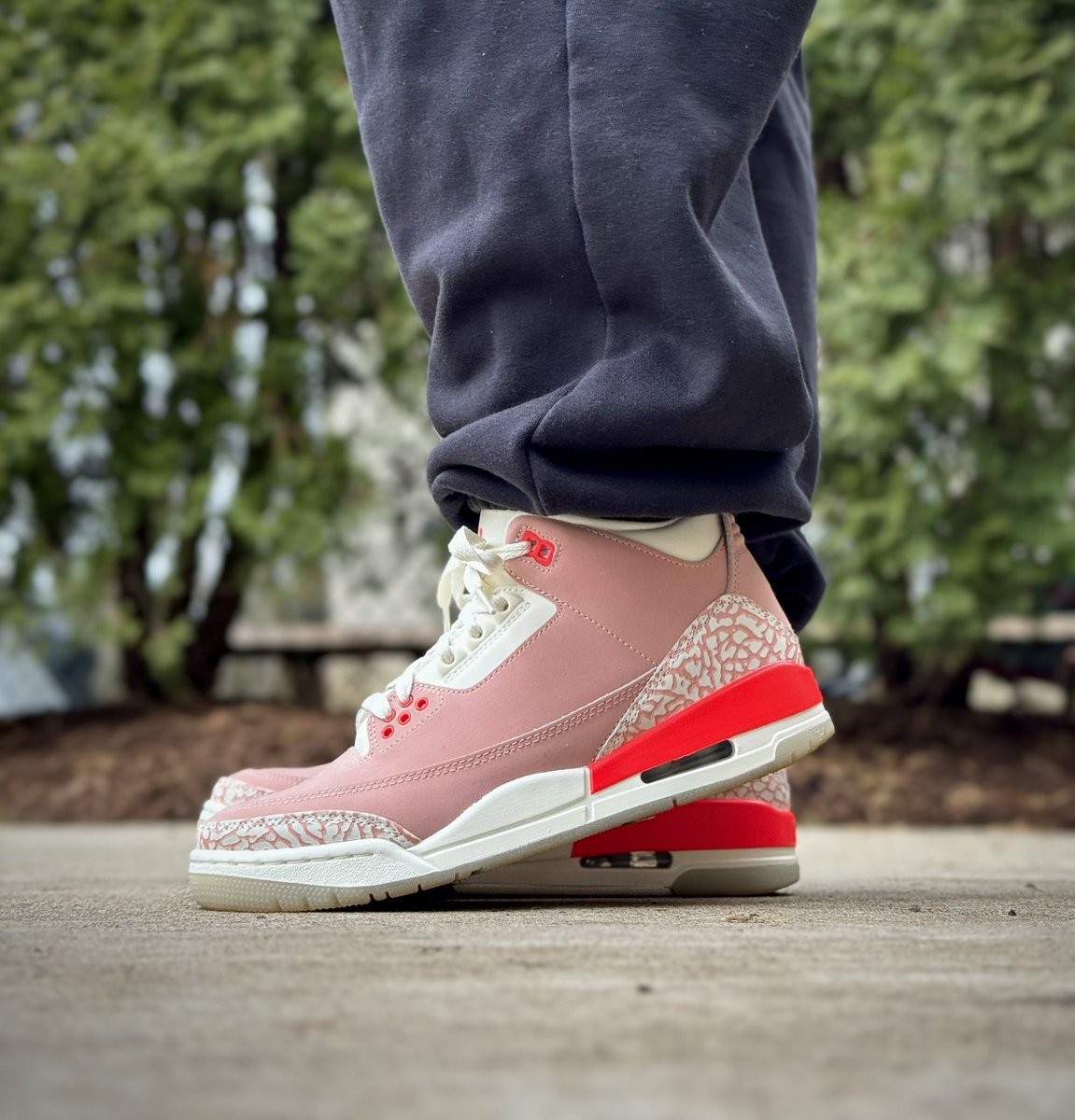 retro 3 rust pink on feet