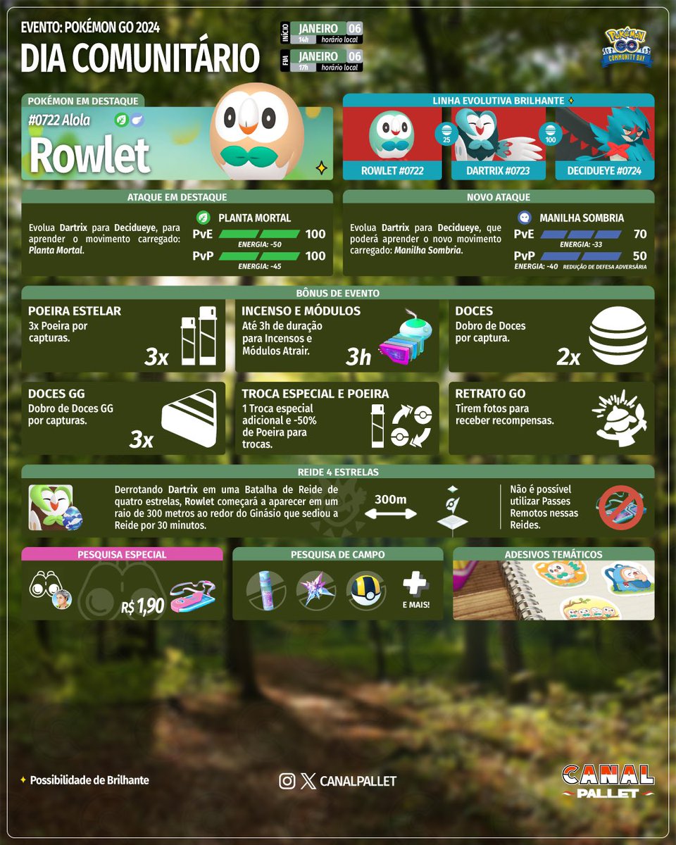 CanalPallet's tweet photo. Rowlet é o destaque para o primeiro Dia da Comunidade de 2024!

#PokemonGO https://t.co/DeXz7d29ch