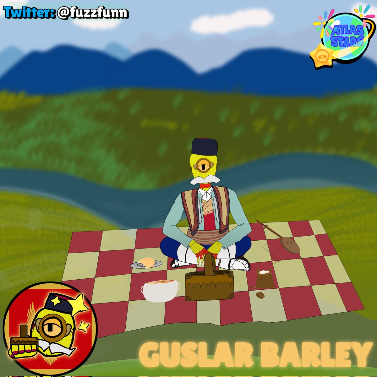 FuzzFunn's tweet photo. The work I'm proud of for #AtlasStars !
Thanks to @amon_san1 for the invite 🫶🏻🫶🏻 
Guslar Barley is here with all goodies from Montenegro highs🇲🇪

#BrawlStars https://t.co/Nnnw8Tr17K