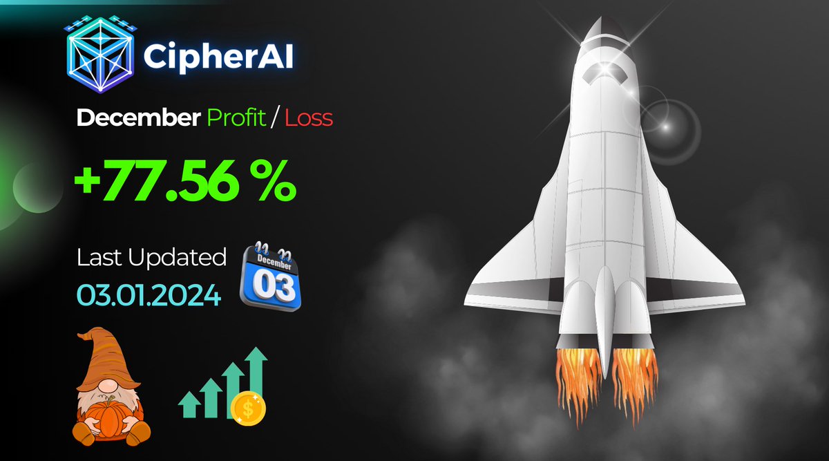 CipherAI_io's tweet image. 🚀 December: We Achieved a Staggering Growth of +77%! 🌟

Download App
play.google.com/store/apps/det…

Crypto Enthusiasts, rejoice! In December, we achieved a phenomenal profit of +77%, marking a remarkable achievement for #CipherAI! 📈💥