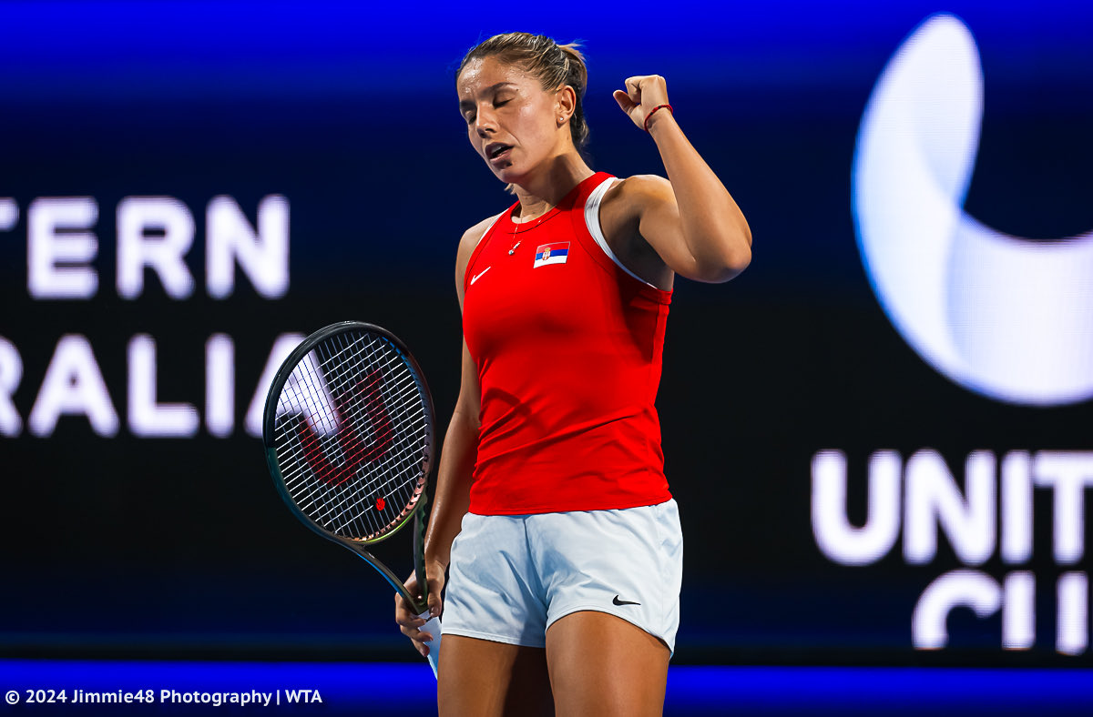 On the big stage: Natalija Stevanovic got to play the second singles QF for Team Serbia in Perth.