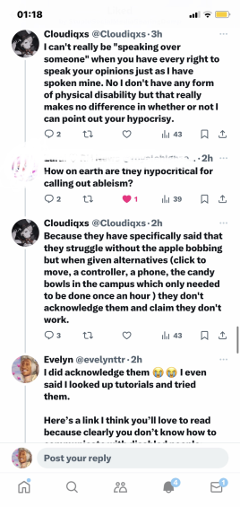 zwoztt's tweet photo. Once again, @evelynttr and all physically disabled players are being treated like they don't matter! Once again, if you don't have a physical disability that disallows you to play - why are you telling a disabled person how to feel? RH should be accessible to everyone. https://t.co/EUx8XxNVOf