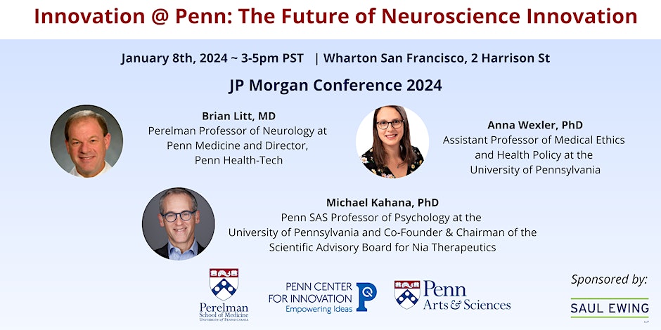 Next week, PCI will be in San Francisco for the the JP Morgan Healthcare Conference.

Please join us at our Innovation @ Penn event, where a panel of experts will discuss the future of neuroscience. Details and registration below.

eventbrite.com/e/innovation-p…