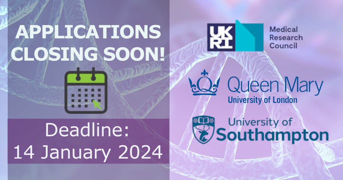 📢 Only a few days left to apply to our MRC DTP Programme in Translational Biomedical Sciences.

To find out more about our fully funded, 4 year (1 year MRes + 3 year PhD) Programme, and to apply, please click here:

bartscancer.london/about/vacancie…