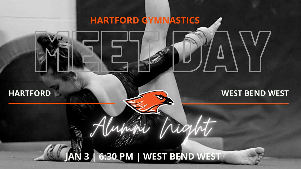 Join us TONIGHT at HUHS for Alumni Night! 
Hartford Gymnastics vs. West Bend West at 6:30 p.m. #oriolepride @HUHS_Gymnastics