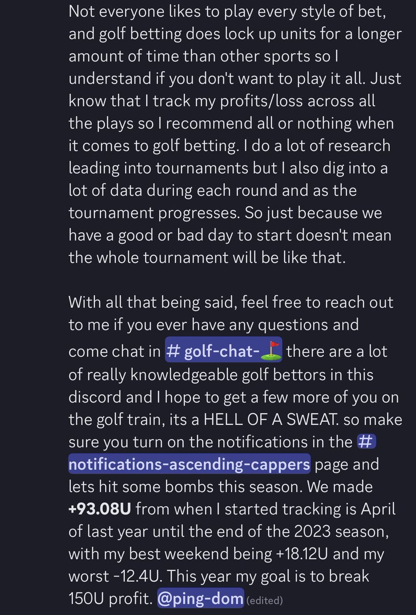DomsTheB0MB's tweet photo. Golf season starts this week! 🏌️♂️⛳️
If you’ve never bet on golf before or want to know a bit about how it works. Here’s a summary I posted in the #FilthyFive discord about golf betting and what to expect from me this season.
I’ll be posting a lot of my plays this weekend on here but come join us in the cord if you wanna get everything, link in bio #GamblingX #PGA #fanduel