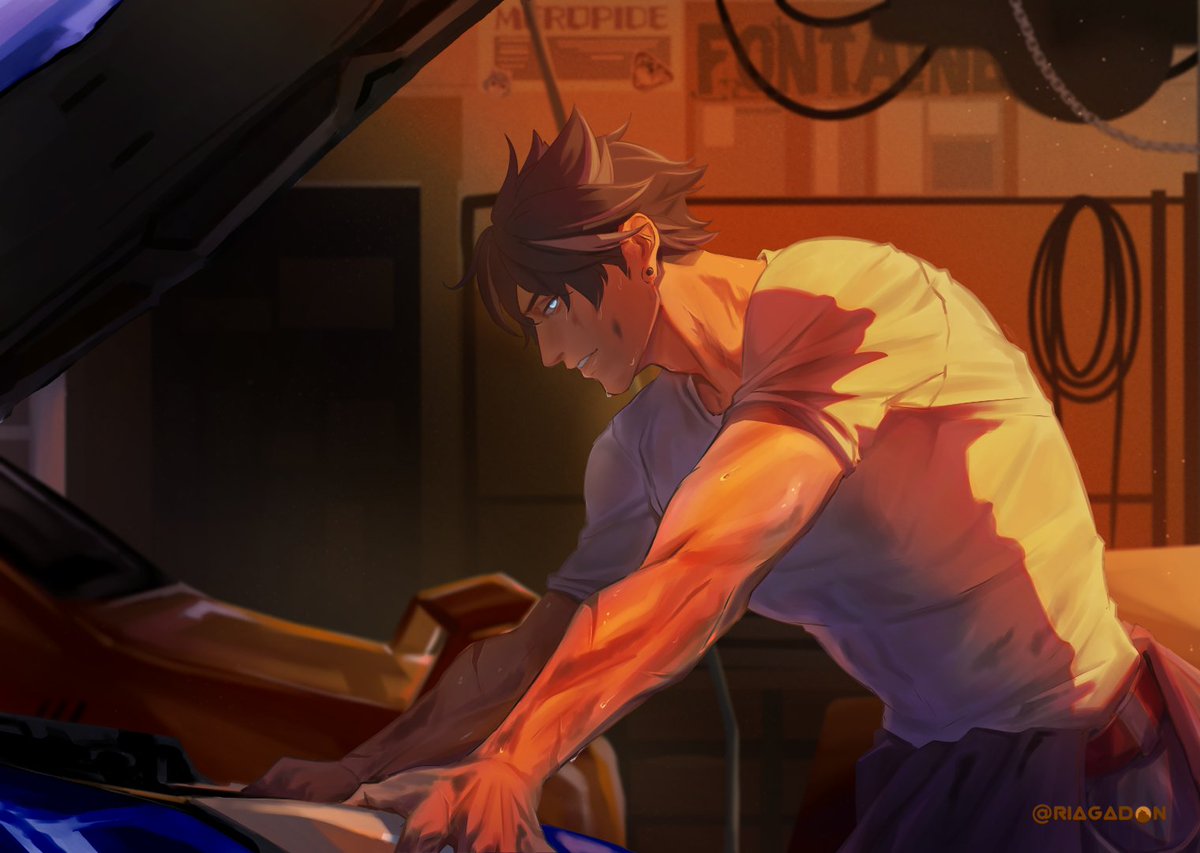 riagadon's tweet photo. Modern AU Mechanic #Wriothesley 
#GenshinImpact #Neuvillette #wriolette https://t.co/9TNX1y1pBb