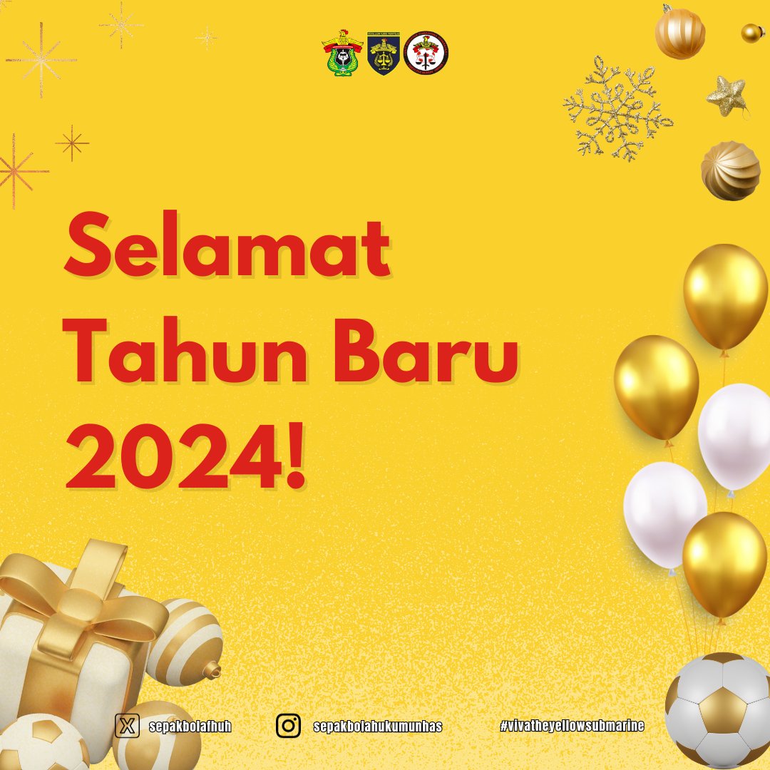 [Selamat Tahun Baru] 

Ukm Sepak Bola Hukum Unhas mengucapkan Selamat Tahun Baru 2024. 

#vivatheyellowsubmarine
#fakultashukumunhas