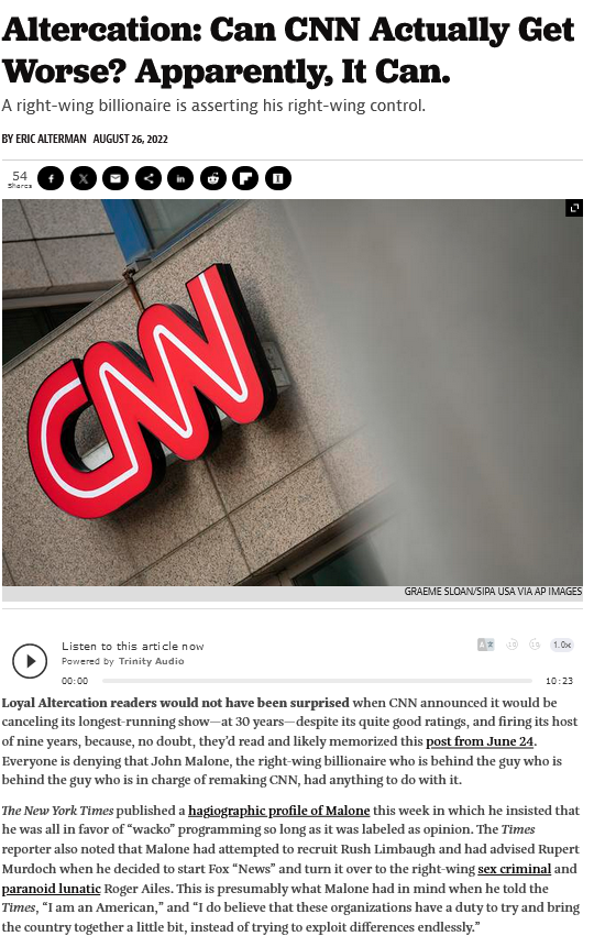 ActionDemocrat's tweet photo. This is how far journalism deteriorates when we allow Right Wing Billionaires to control our news @CNN

John Malone another right wing trump loving nut job is completely in favor of @cnnbrk wacko programming labeled as opinion or otherwise

Nobody believes that the Billionaire class that is funding the overthrow of our Democracy is good for the country.... any country..so why do we allow them to control our media...to help them destroy us?
#ResistanceUnited #wtpBLUE