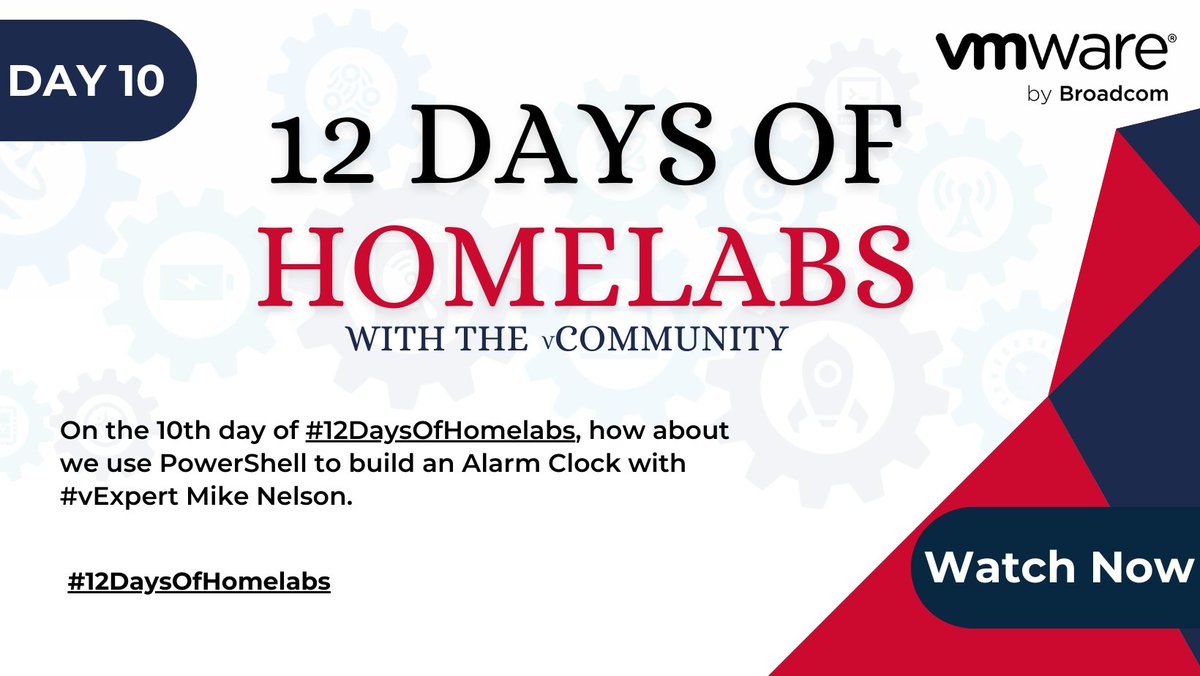 ⏰ On our 10th day of #12DaysOfHomelabs , @mikenelsonio gives a quick tutorial on PowerShell basics, then builds a really cool alarm clock! Check it out. 

ow.ly/9Pby50QmRVK

#vBrownBag #vCommunity