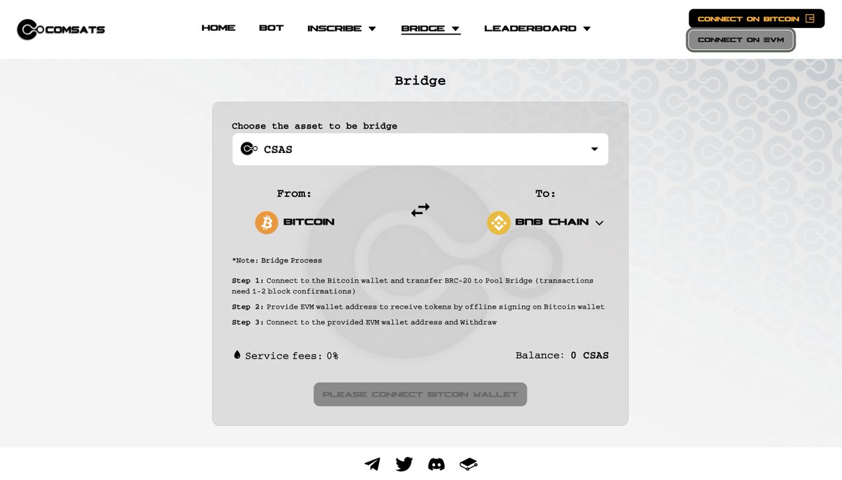 #COMSATS - BRIDGE #BRC20 <-> #BNBCHAIN IS AVAILABLE ✅

🌉 comsats.io/bridge

👉In preparation for the launch of Social #GameFi @Xdogtech, we have expanded the bridge between Bitcoin (BRC20) <-> BNB Chain (BEP20)
👉Right now users can bridge $CSAS $ORDI $SATS to the BNB